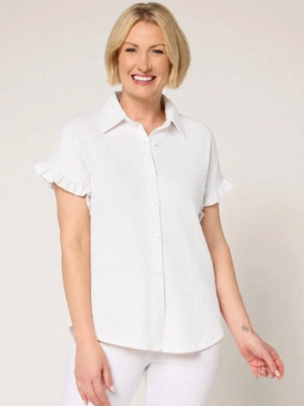 Belle by Kim Gravel Packabelle Ruffle Sleeve Button Up Shirt - Size: Med - NIP